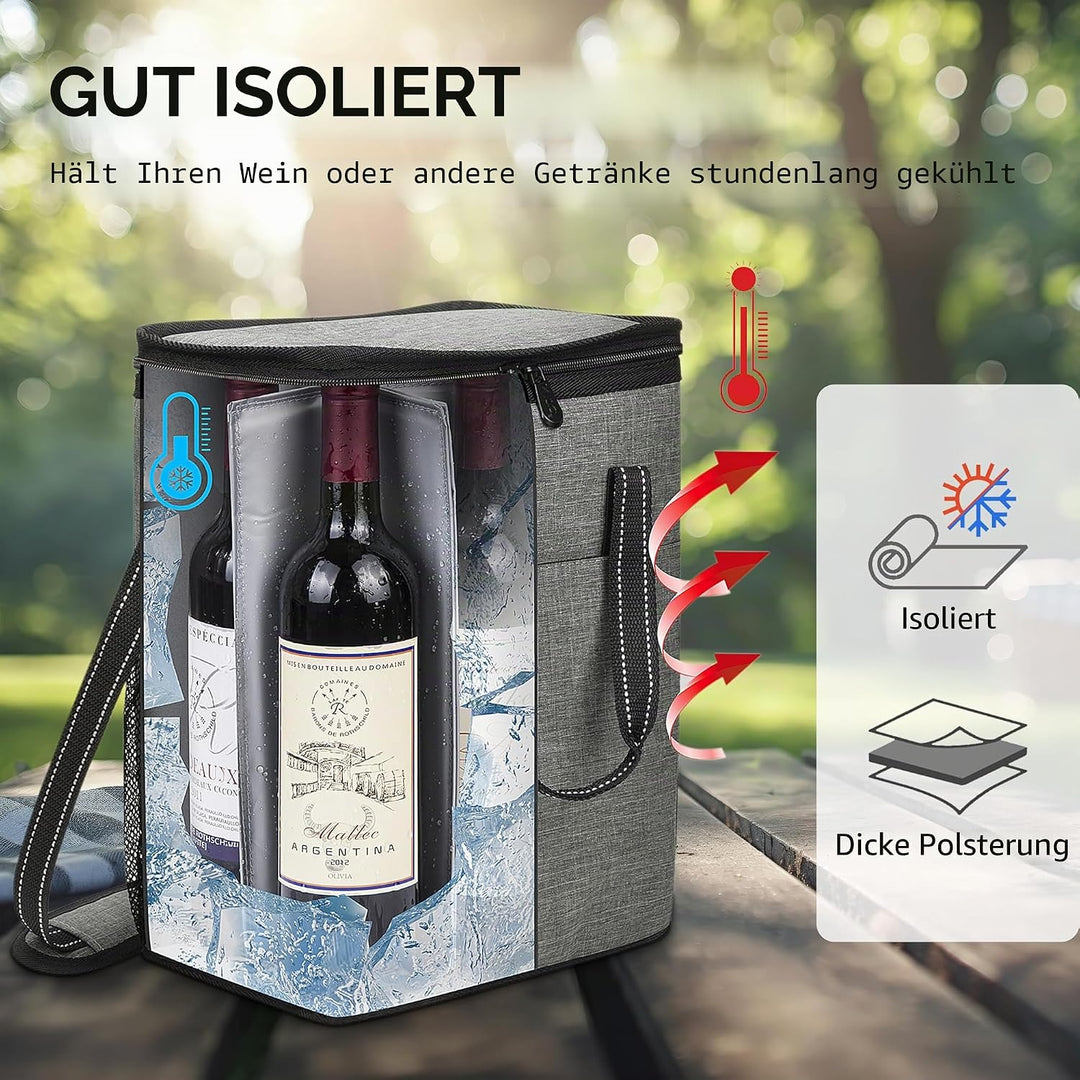 Kato Tirrinia Kühltasche Klein- Flaschenträger für Wein & Bier, gepolsterte weinkühltasche mit isoli