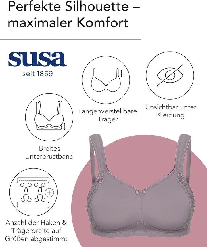 SUSA BH ohne Bügel I Minimizer BH mit seitlich am Cup angebrachter Spitze I Bügelloser BH mit breite