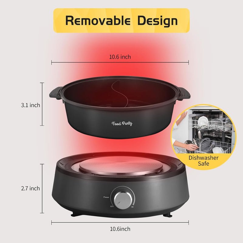 Food Party Hot Pot Elektrisch 4L Aktualisiert Hotpot Topf Doppelseitig Trennbarer Kochtopf 220V 1350