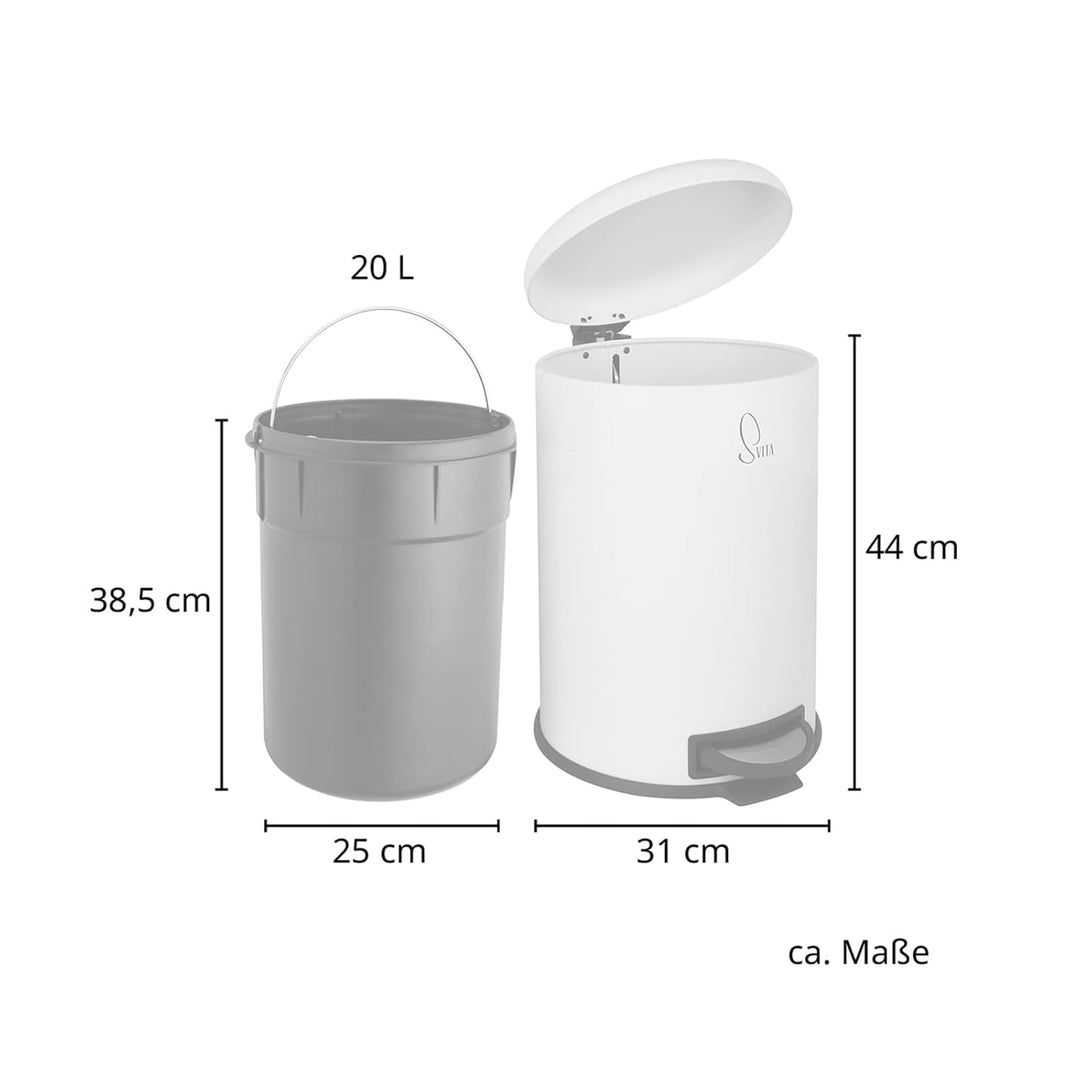SVITA T20 Mülleimer Weiss Treteimer Abfalleimer 20 Liter inkl. Inneneimer rund, Weiss