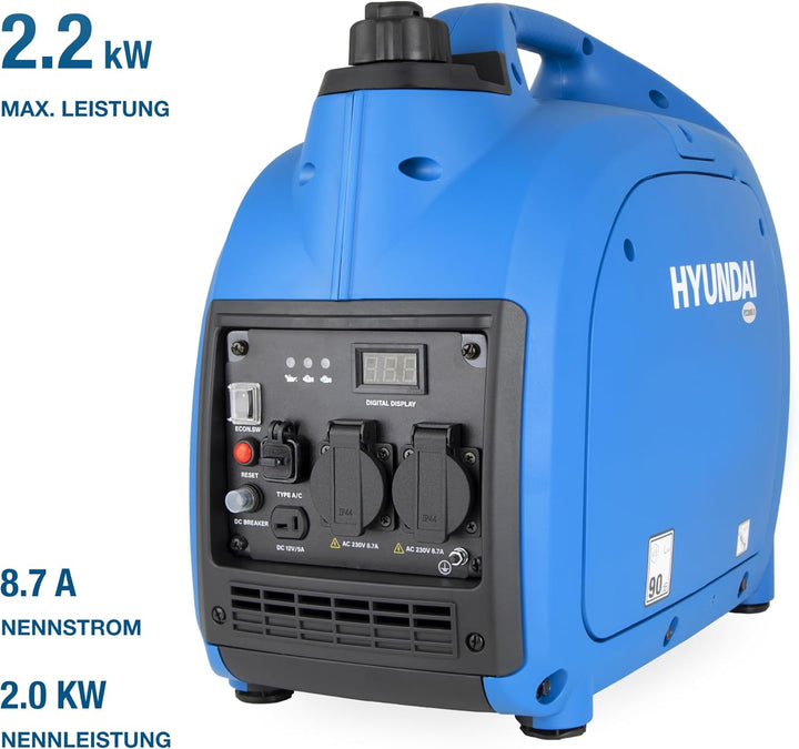 HYUNDAI Inverter Stromgenerator HY2000Si D, Notstromaggregat, Generator, Stromerzeuger mit 2 kW, Ben