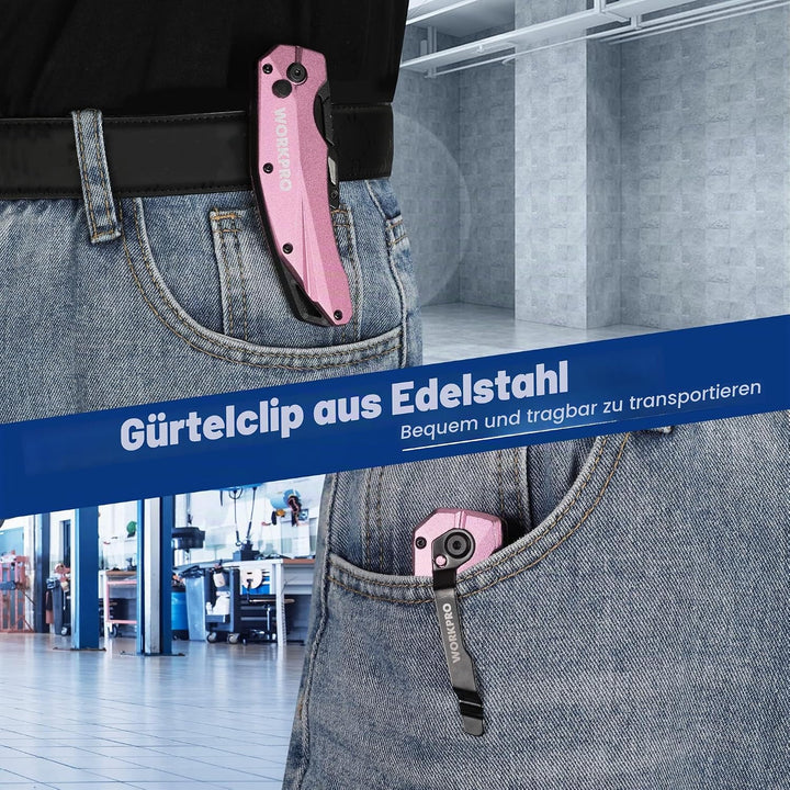WORKPRO Klappbares Teppichmesser, Schweres Universalmesser aus Vollmetall, Schnellwechselklinge Cutt