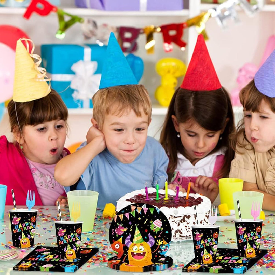 JUMXBUM 101 Stück Monster Geschirr, für 20 Gäste, Monster Geburtstags Geschirr Set, für Kinder Kinde