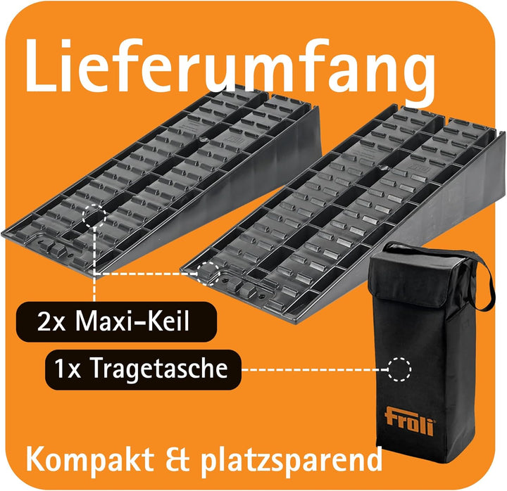 Froli Maxi-Keil 2er Set – Auffahrkeile für Wohnmobil, Wohnwagen & PKW inkl. Tasche – 5 t pro Keil (2