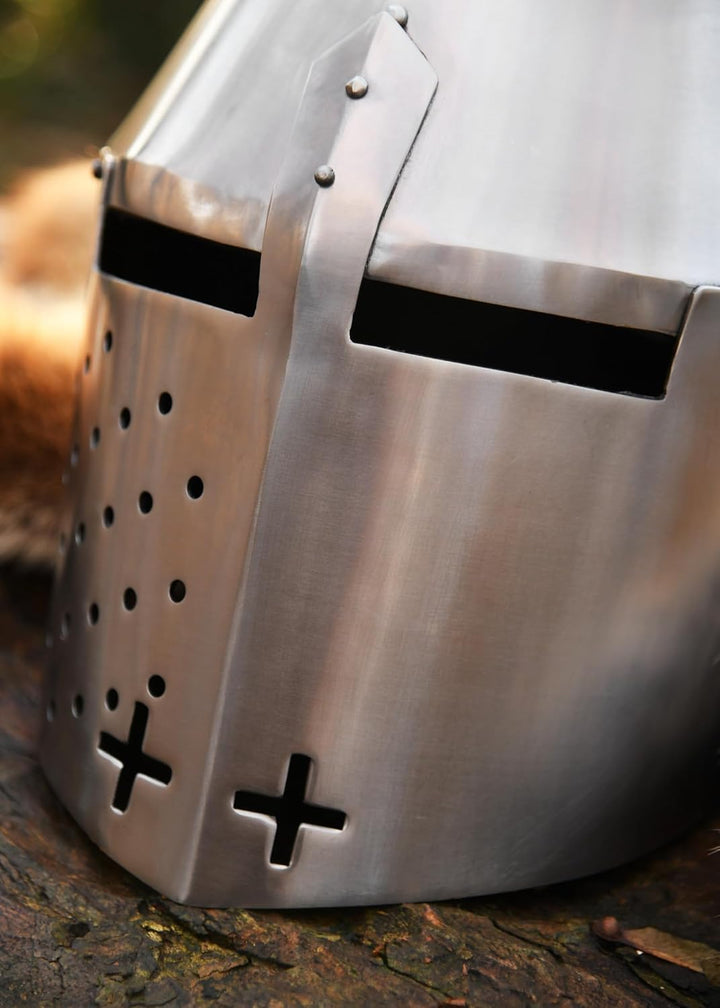 Battle-Merchant Grosser Helm Pembridge, um ca. 1370, 1,2mm Stahl - schaukampftauglich - Topfhelm - T