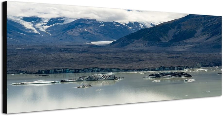 Paul Sinus Art Panoramabild auf Leinwand und Keilrahmen 150x50cm Gebirge Berge See Schnee Wolken