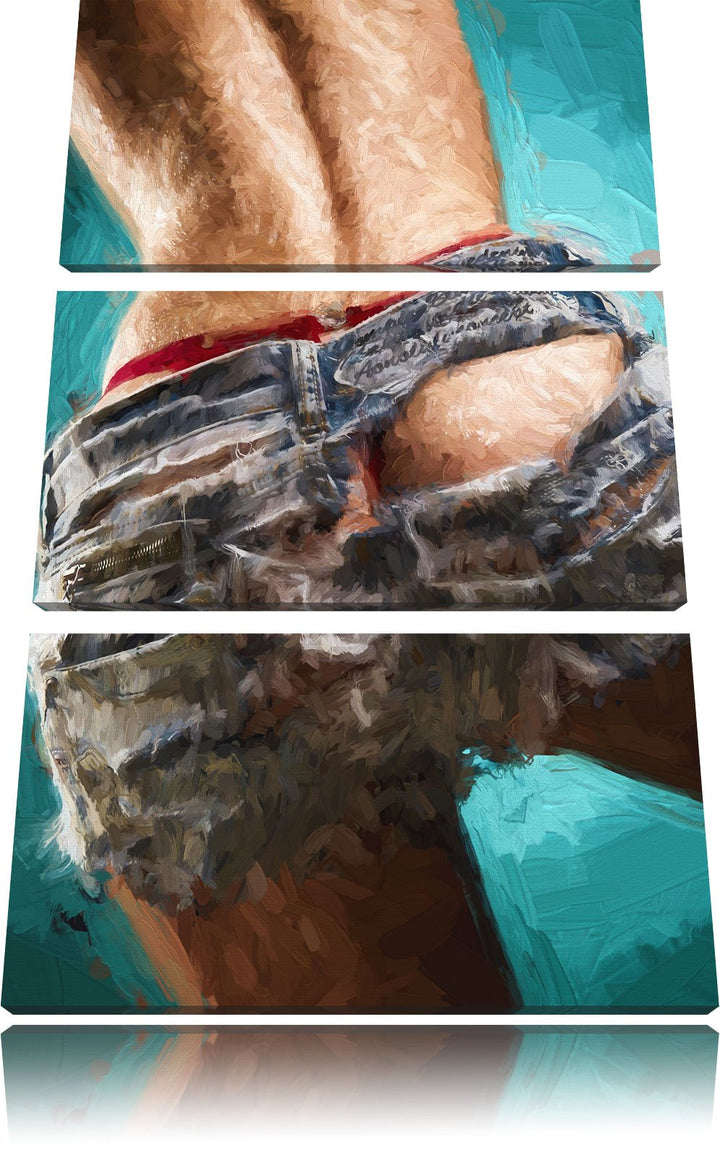 Pixxprint sexy Frauenhintern in Hotpants / 3-Teilig/Gesamtmass 120cm Leinwandbild bespannt auf Holzr