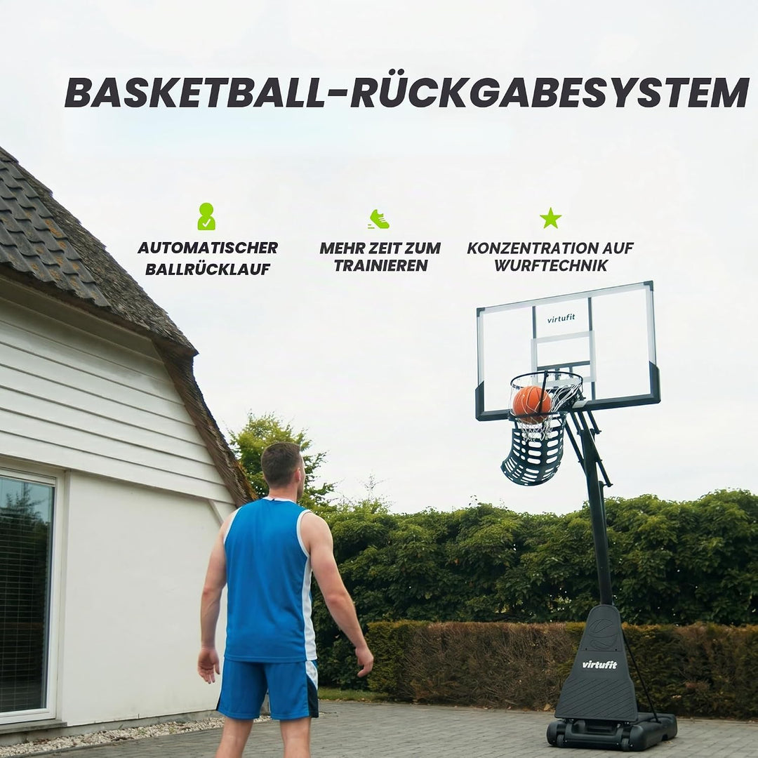 VirtuFit Basketball Return System – Basketball Rückholnetz &amp; Rebound Trainer für Indoor &amp; Outdoor Tr