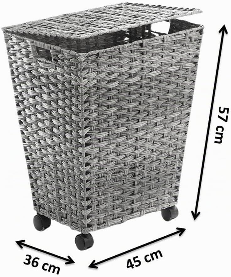 Kobolo Wäschebehälter mit Rollen aus grauem Polyrattan