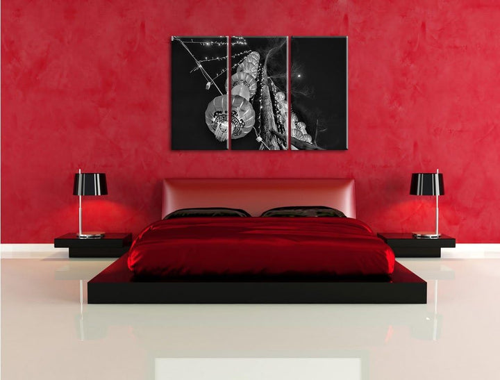 Pixxprint traditionelle chinesische Lampions als Leinwandbild/Grösse: 3 Teilig (120x80) cm/Wandbild/