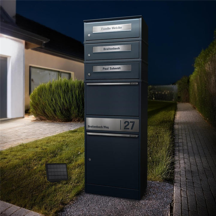 Metzler Paketbriefkasten mit solarbetriebener LED-Beleuchtung und grossem Paketfach, anthrazit mit G