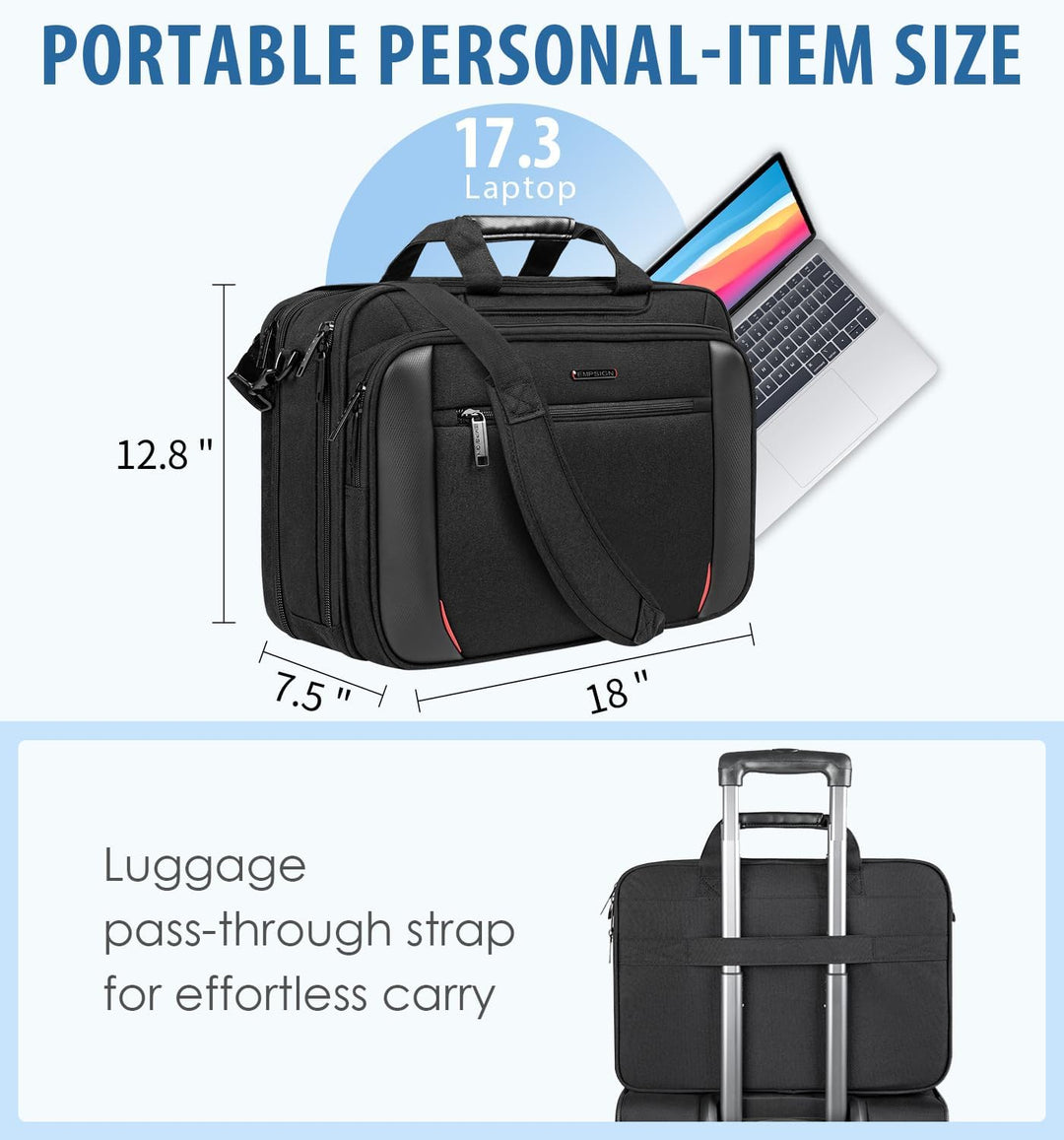 EMPSIGN Laptoptasche 17,3 Zoll Laptop Tasche Business Aktentasche Notebook Tasche Wasserabweisend Co