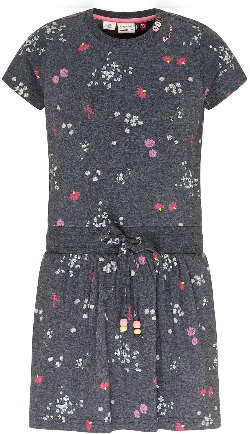 Ragwear Mädchen Kleid MAGY Flowers Kurzarm mit Blumen Print in sommerlichen Farben 140 Navy, 140 Nav