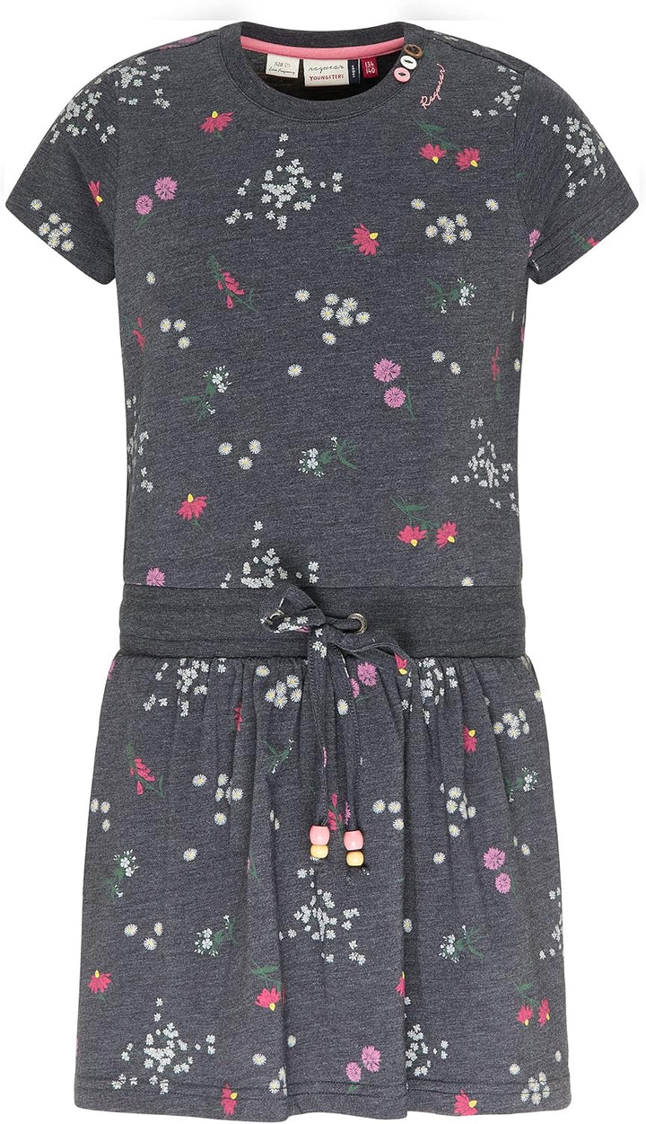 Ragwear Mädchen Kleid MAGY Flowers Kurzarm mit Blumen Print in sommerlichen Farben 140 Navy, 140 Nav