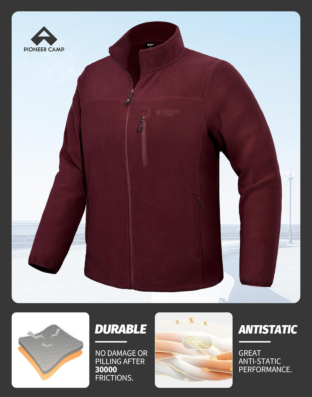 Pioneer Camp Herren Fleecejacke Full Zip Outdoor Polar Leicht Winddicht Jacke mit Reissverschluss M