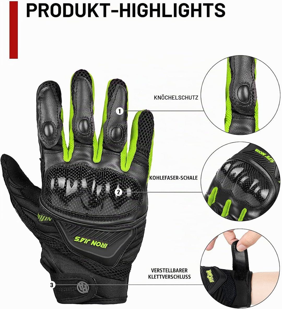 Motorradhandschuhe Atmungsaktive Motorradhandschuhe Leder Vollfinger Knöchelschutzpolster Touchscree