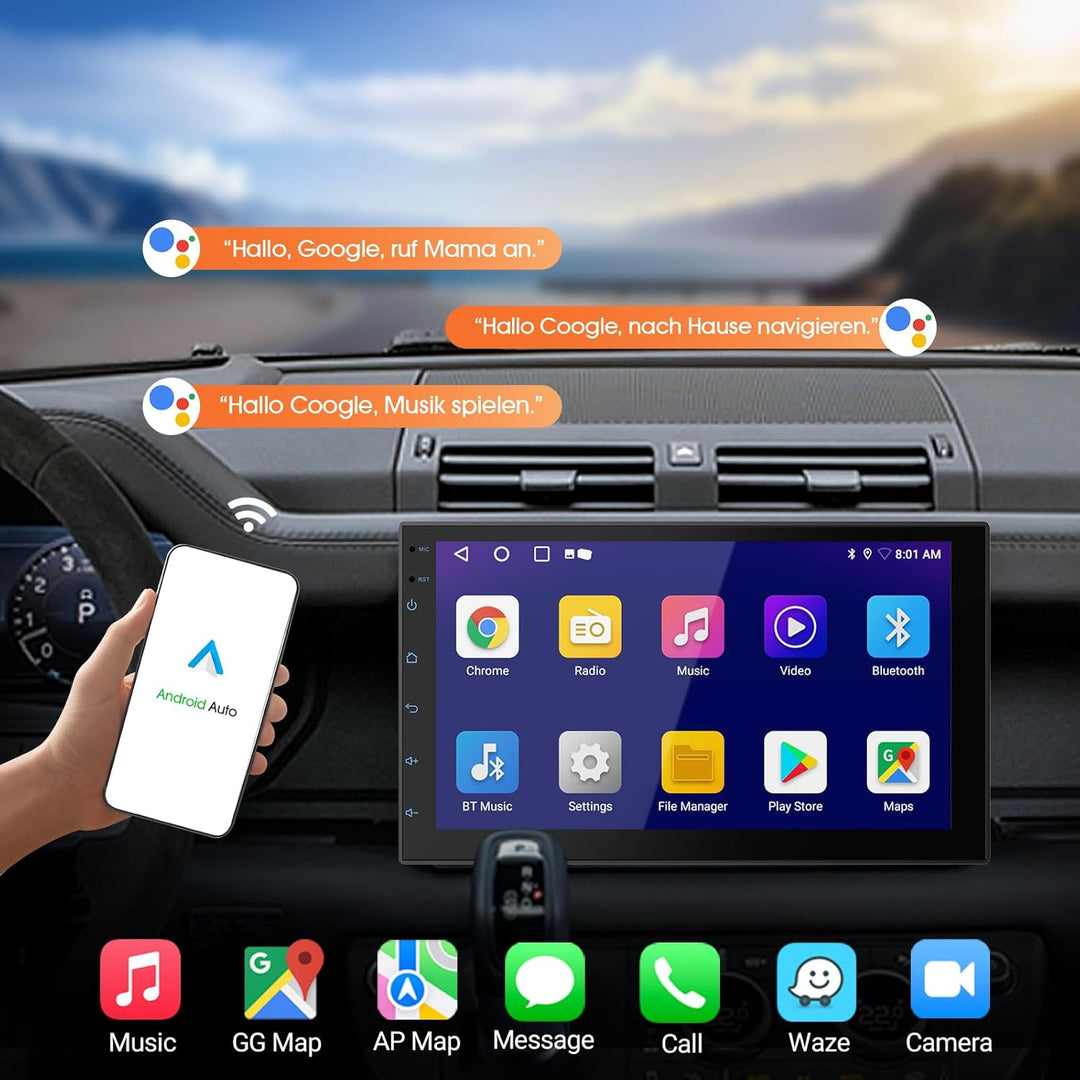 Haudio 2 Din Autoradio mit Kabellosem CarPlay &amp; Android Auto, 7 Zoll Touchscreen Autoradio mit Mirro