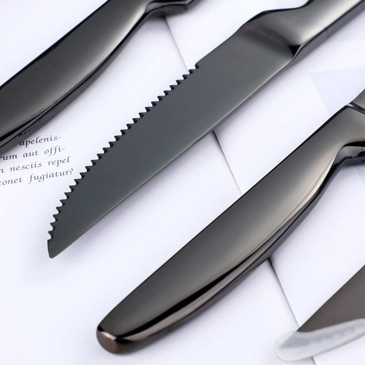 BISDARUN Steakmesser Set mit scharfem Wellenschliff Edelstahl 6-teilig Tafelmesser Schwarz Fleischme