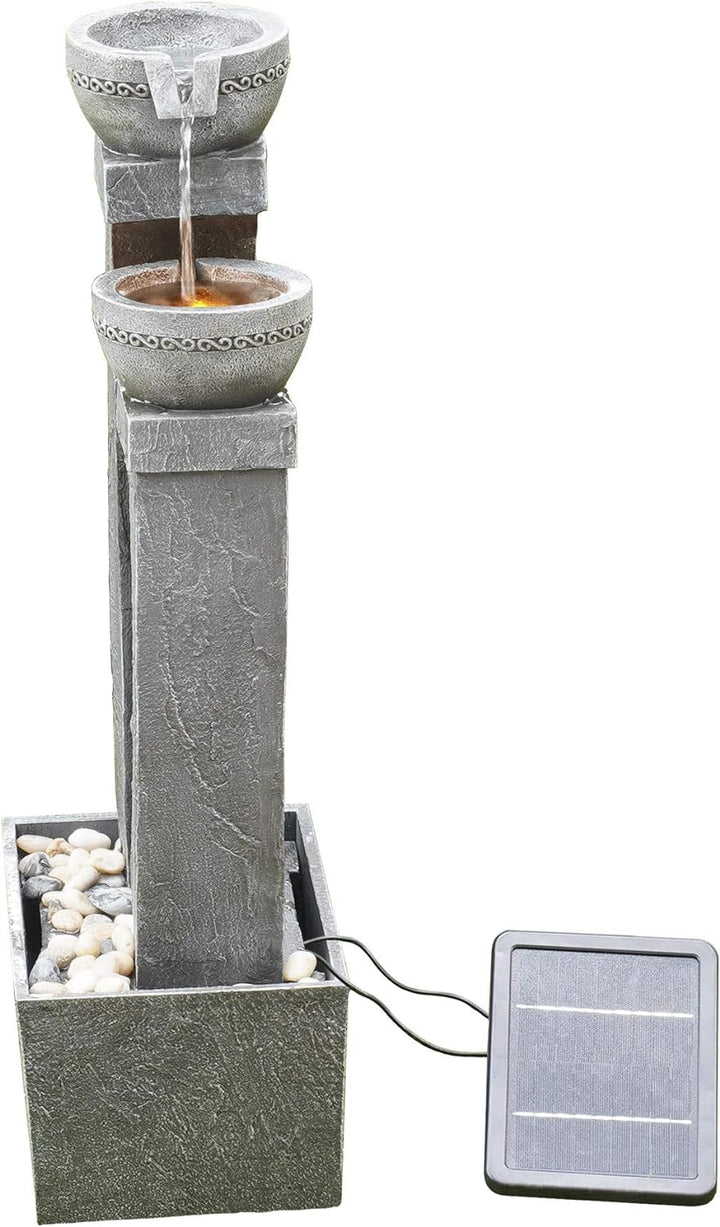Teamson Home Garden & Outdoor Solarbetriebenes Wasserspiel mit Lichtern, kaskadierendem Springbrunne