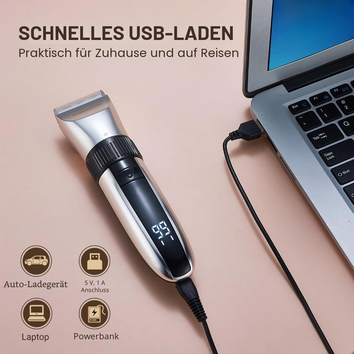 BarberBoss Kabelloser Haustier-Fellpflege-Clipper – Keramikklingen, LED-Display, schnelles Aufladen,