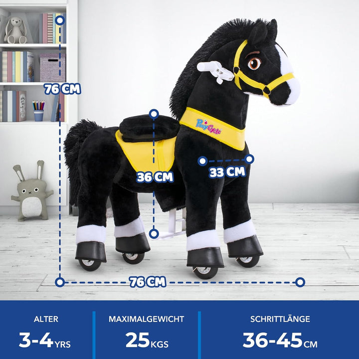 PonyCycle Spielpferd zum Draufsitzen, für Kinder 3–4 Jahre, 76cm Hoch, Reitpferd auf Rollen mit Hand
