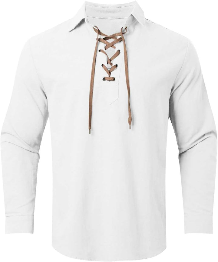 Steampunk Herren, Wikinger Cosplay Mittelalter Hemd Langarm Schwarz Leinen Shirt 4XL Römer Sommerhem