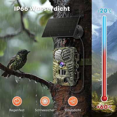 Solareye Wildkamera mit Handyübertragung App - 2,7K 48MP WLAN Wildtierkamera Solar mit Bewegungsmeld