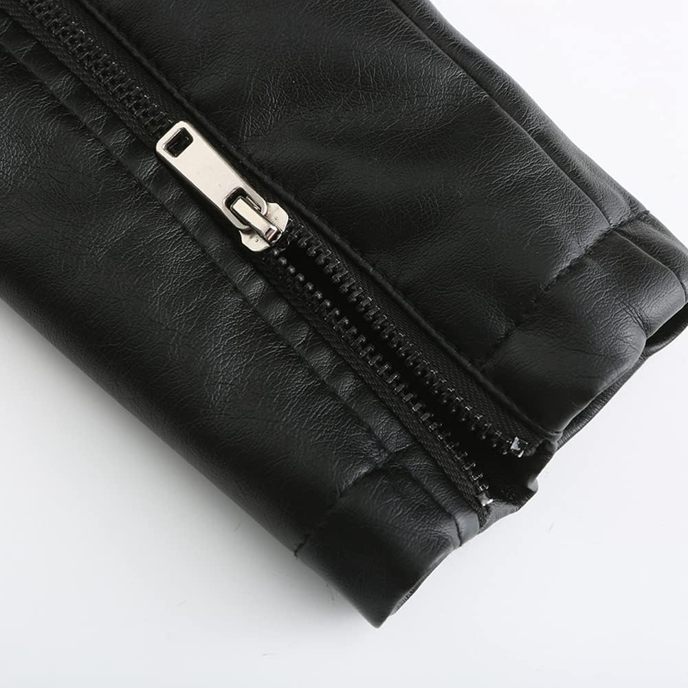 YYNUDA Damen Lederjacke Kurz Bikerjacke Stehkragen Reissverschluss Leder Jacke Übergangsjacke für He