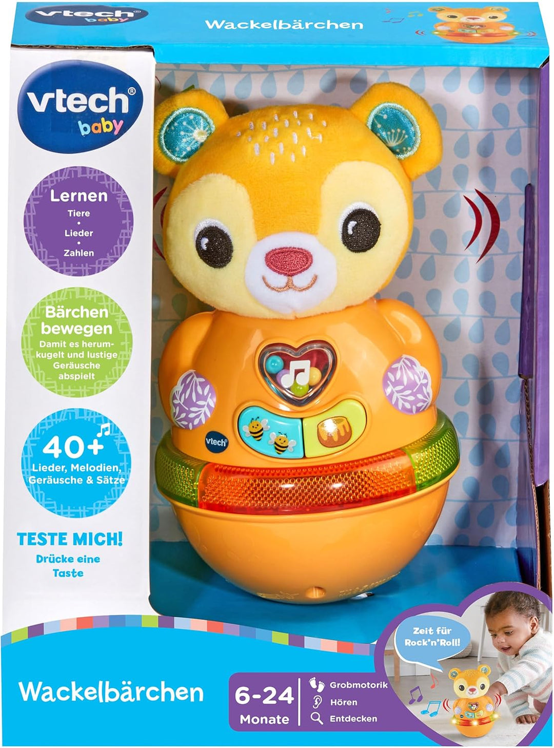 Vtech Baby Wackelbärchen – Interaktives Spielzeug mit 3 gesungenen Liedern und 12 Melodien – Für Kin