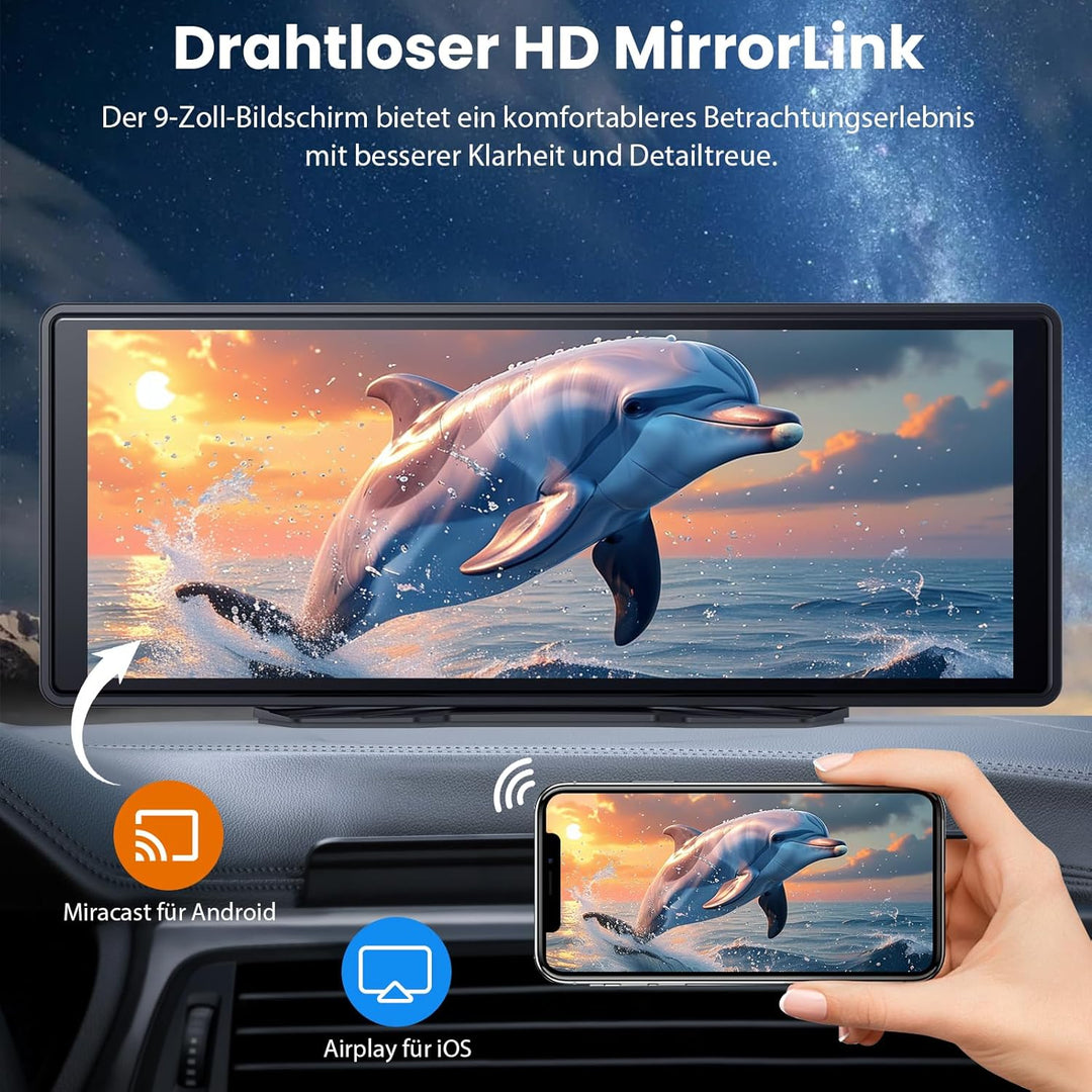 CarPlay Bildschirm, Wireless Android Auto Display mit GPS Navigationsgeräte, Bluetooth Freisprechein