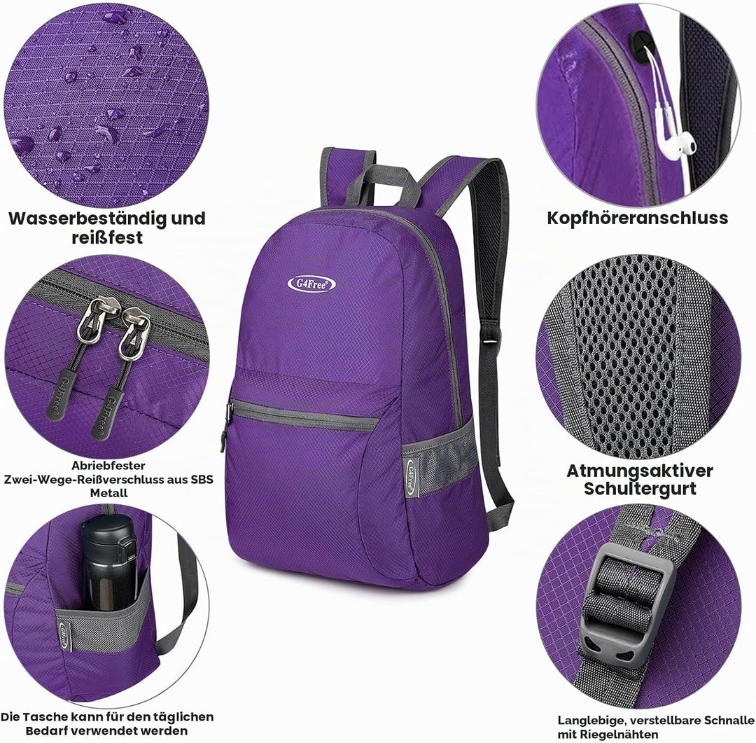 G4Free 20L Faltbarer Rucksack Ultraleichter Wanderrucksack Daypack für Männer Frauen und Kinder für