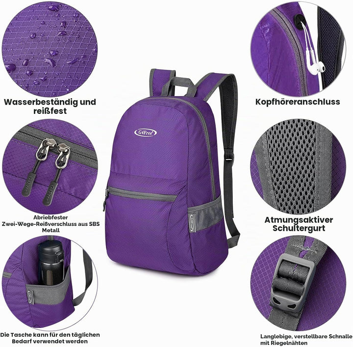 G4Free 20L Faltbarer Rucksack Ultraleichter Wanderrucksack Daypack für Männer Frauen und Kinder für