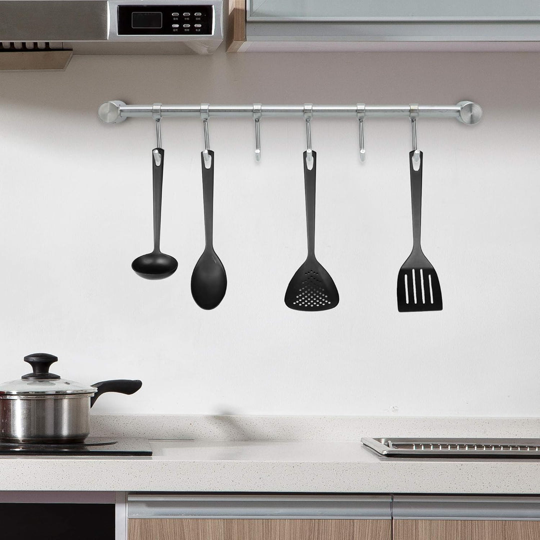 Hängeleiste für die Küche aus Edelstahl mit 6 beweglichen Haken zum Bohren - 35.8 x 3.4 x 2.2 cm - K