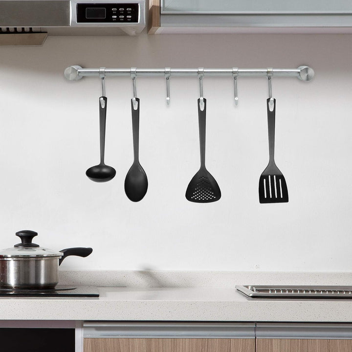 Hängeleiste für die Küche aus Edelstahl mit 7 beweglichen Haken zum Bohren - 39.6 x 3.4 x 2.2 cm - K