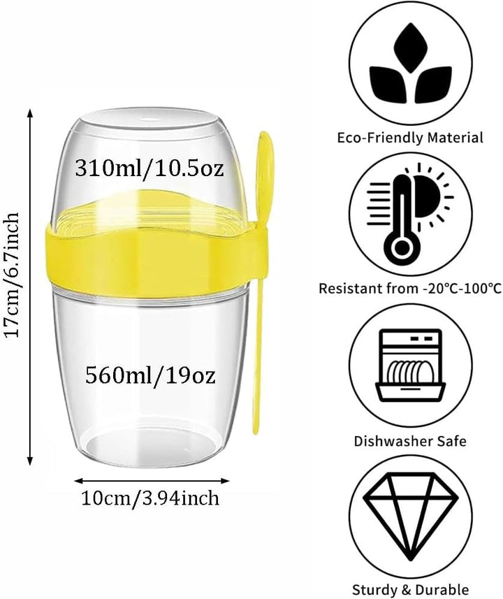 LSRVNM 2 Stück Müslibecher To Go 870ml, Jogurtbecher mit Löffel und Deckel, Salatbecher Yoghurt to G