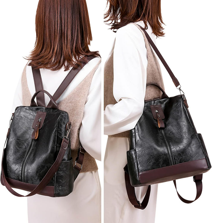 JSNOM Damen Rucksack Leder Casual Anti-Diebstahl: Rucksack Damen Kleine Elegante Wasserdichte Daypac