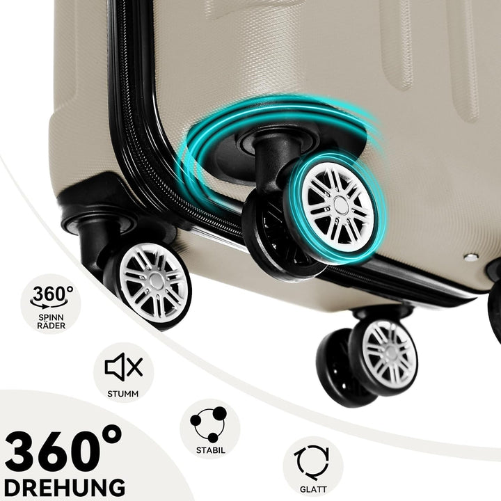 BEIBYE Hartschalen-Koffer Trolley Rollkoffer Reisekoffer Handgepäck 4 Rollen (M-L-XL-Set) (Champagne
