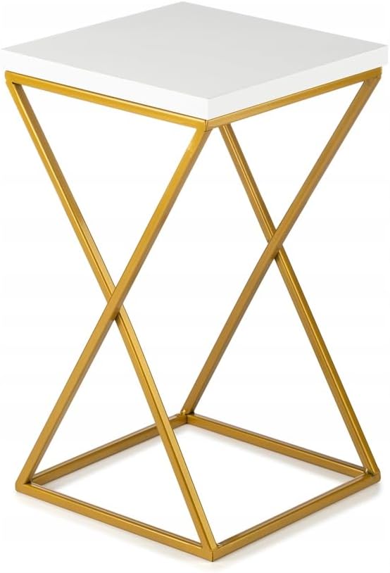 HowHomely Pflanzenständer Metall 40 cm Hoch - Stabiler und Fester Blumenhocker mit Weiss MDF-Platte