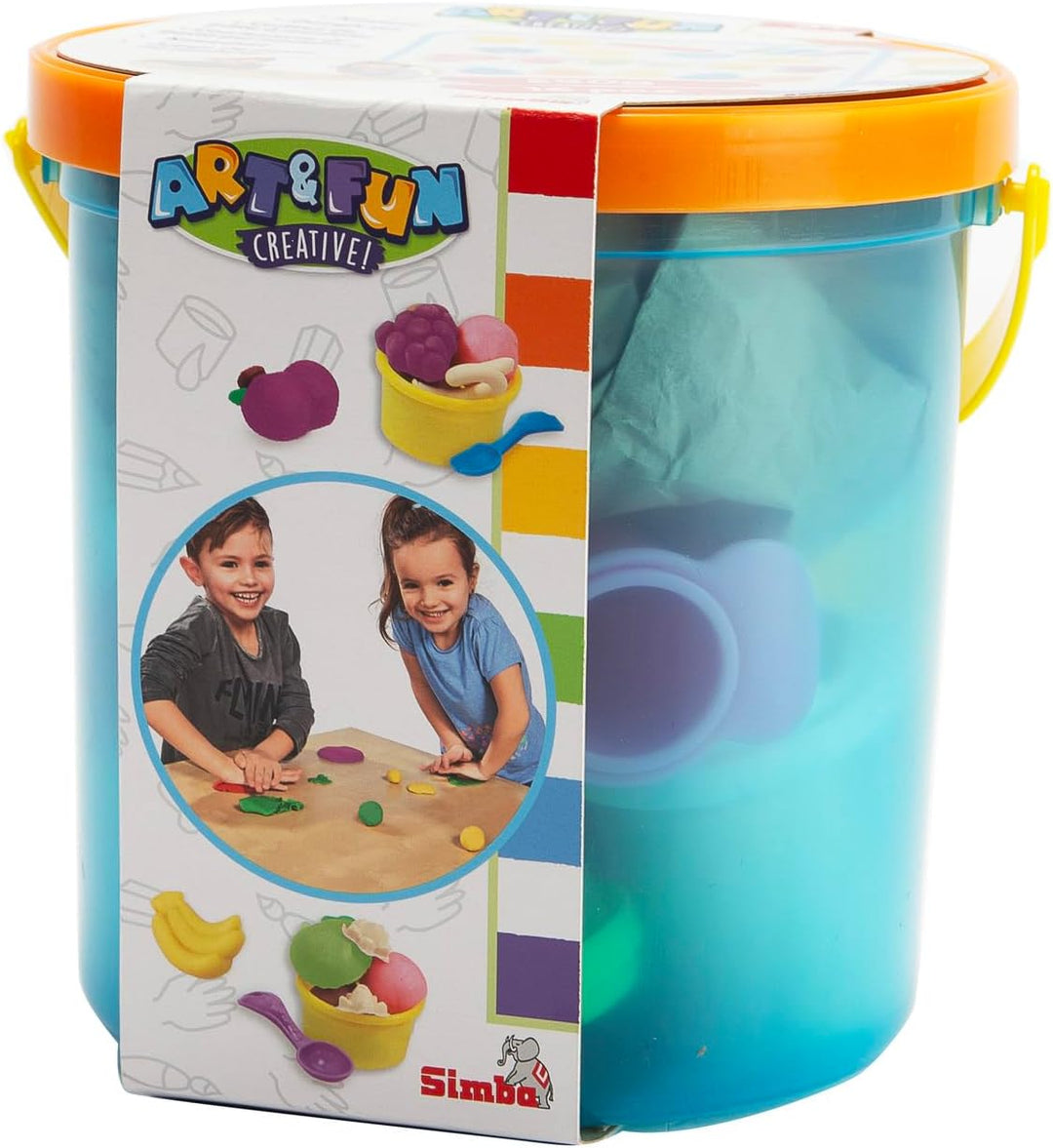 Simba 106326051 - Art und Fun Knetset Fruchteimer, 5x50g Knete, 5 Fruchtformen, 4 Ausstechformen, 16
