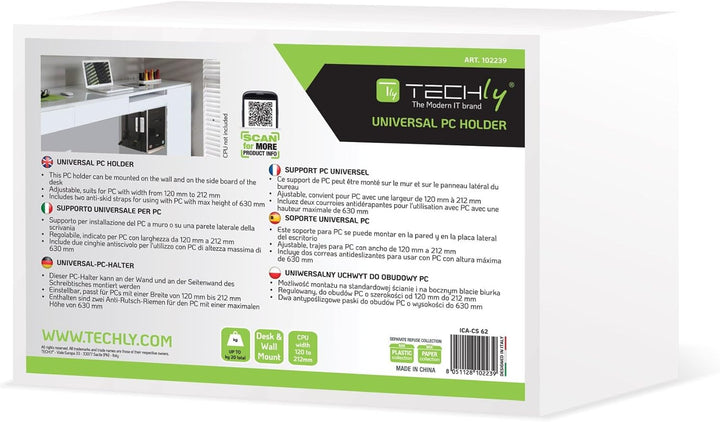 Techly 102239 PC-Halterung für Wand oder Schreibtisch, Schwarz