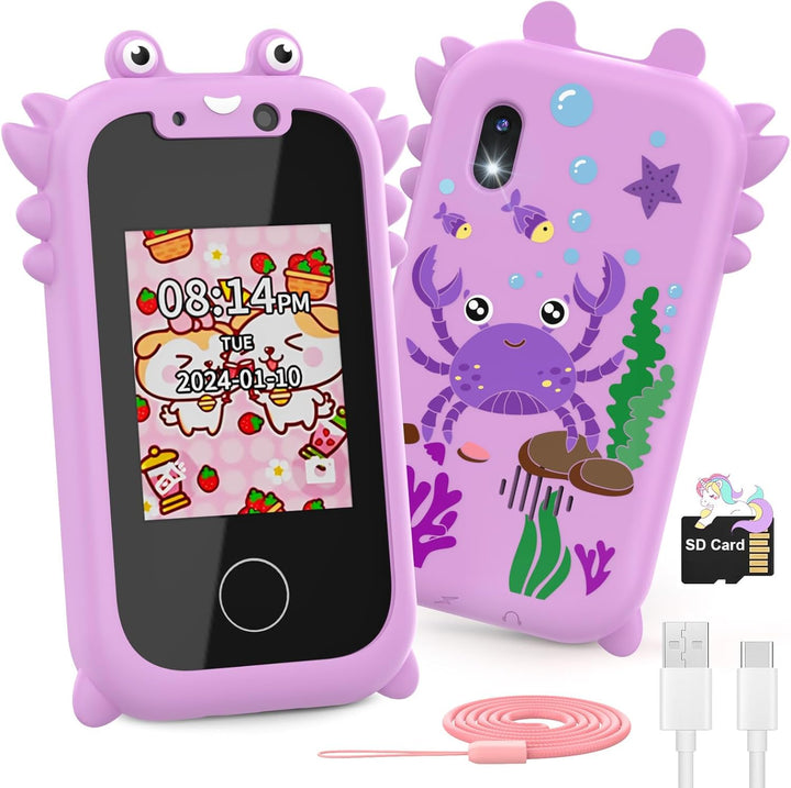 Ashfly Kinder Handy, 2,4“ Kinder Smartphone Touchscreen Telefon Spielzeug Handy mit 1080 HD Dual-Kam