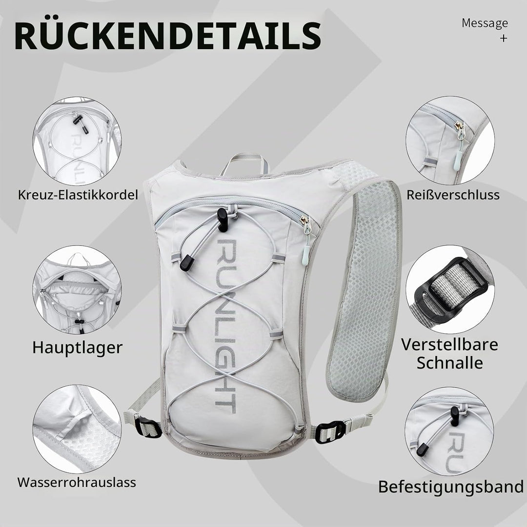 Runlight Laufweste für Damen und Herren,Verstellbare Brustgurte, Trinkweste Laufen mit 1500ml Wasser