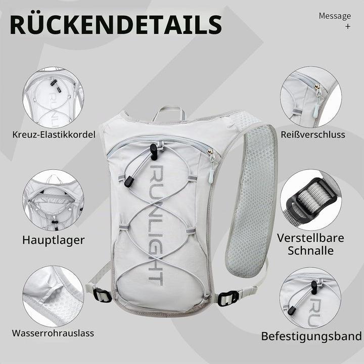 Runlight Laufweste für Damen und Herren,Verstellbare Brustgurte, Trinkweste Laufen mit 1500ml Wasser