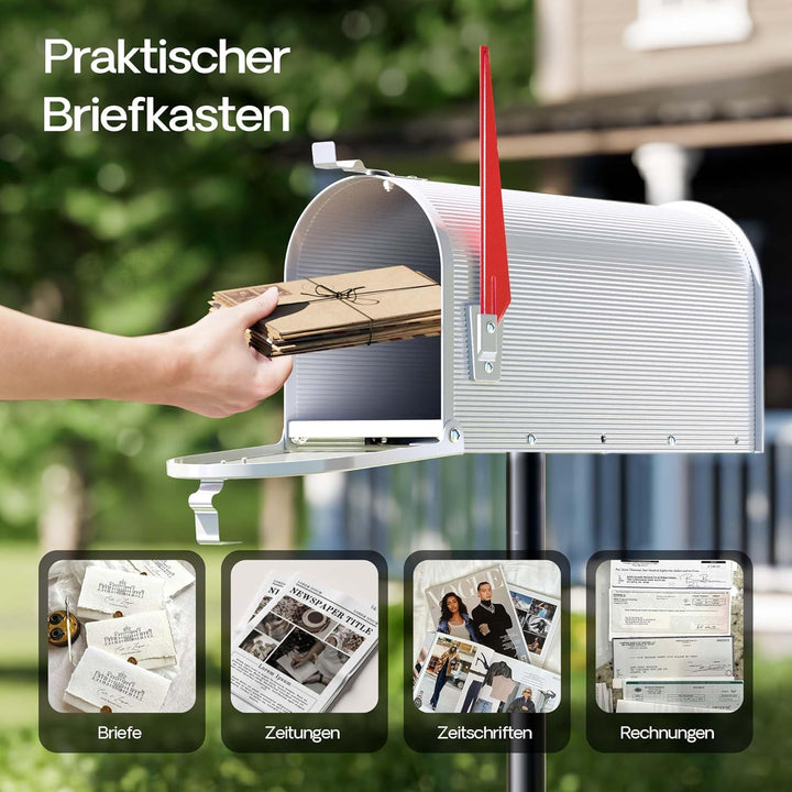 Wiltec US Mailbox weiss 150 x 513 x 223 mm, amerikanischer Briefkasten mit Fahne, Wandbriefkasten od