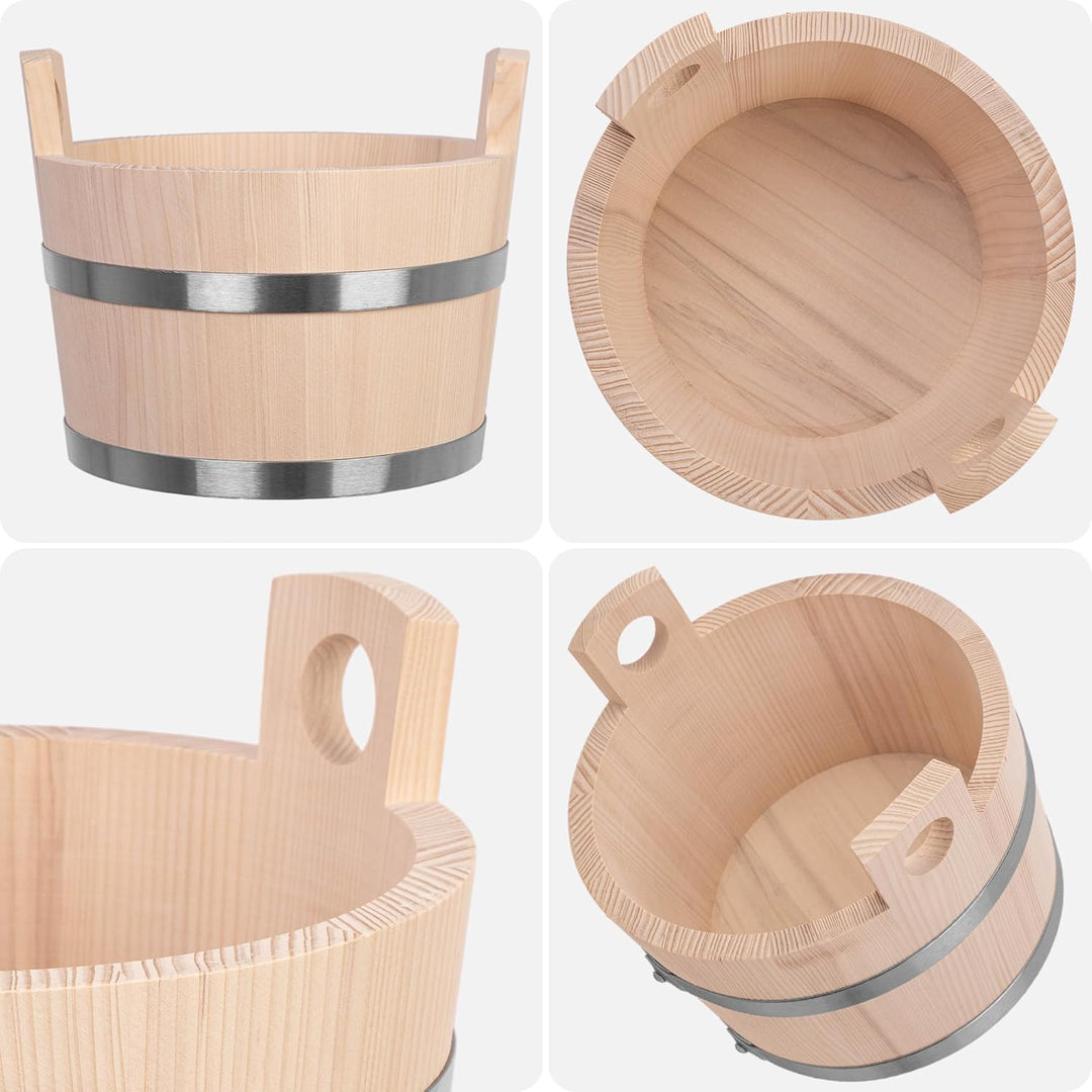 KADAX Saunakübel aus Holz, 5 Liter, Holzeimer mit Griffen, Saunaeimer für Aufgüsse, Eimer aus Naturh