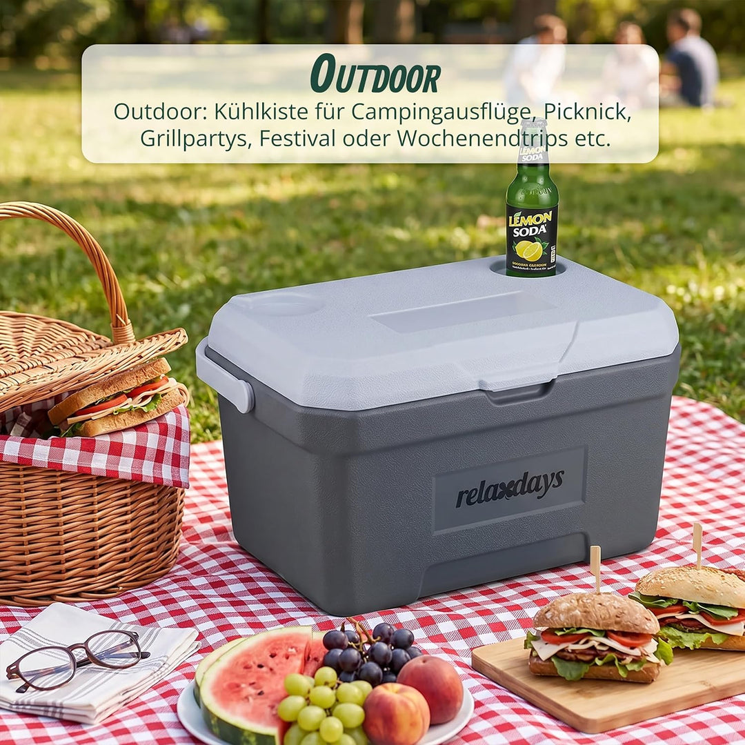 Relaxdays Kühlbox, 15 l, mit Kühlakku &amp; Griff, Camping, Picknick, ohne Strom, HBT 30 x 46 x 30 cm, I