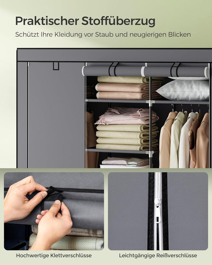 SONGMICS Kleiderschrank, Faltschrank, Stoffschrank, faltbare Garderobe mit 2 Kleiderstange, 175 x 15