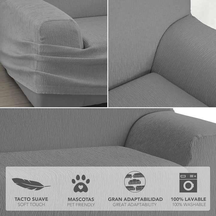 Martina Home Elastischer Sofabezug Modell Emilia 3 Plätze grau 3 Sitzer Grau, 3 Sitzer Grau