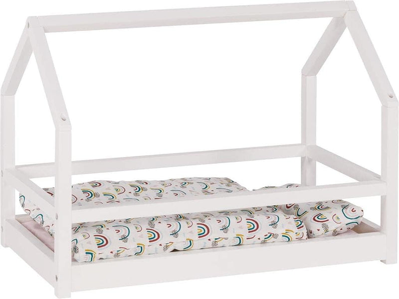 Goki 51520 Puppenbett mit Giebeldach No aplica puppenhausmöbel, braun, Small