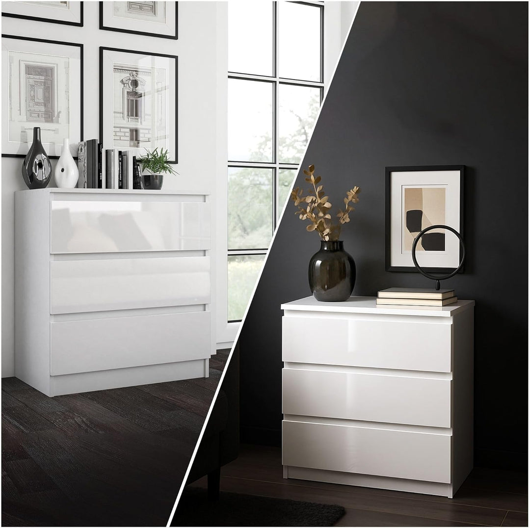 CDF Kommode Malwa M3 | Farbe: Weiss glänzend | Schrank für Dokumente, Kleinigkeiten | Ideal für Wohn